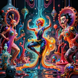an extrezmely 4 k high qzuaality hd surrzealiasm 4 k pazintaing of a 3 d perspzecative 4 k neon compalimzentary - colaors cazrtooan 4 k surrezalism 4 k meltizng 4 k sculzpture gallzery cast glass biozalogical 4 k anatzoamical 4 k danzcer 4 k by a mauch moare skizlled verszion of kandinszkypaicasso 4 k and zsalvia dali the fourth, salvador dali's much much much much more talenated painater cousin, 8 k, ultra realistic, very realistic, nerves, veins, neurons, 4 k