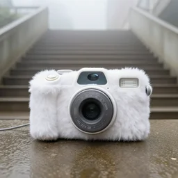 Beautiful Fuzzy cameraphone 2000s, Photograph of foggy  school stairs with water on the floor