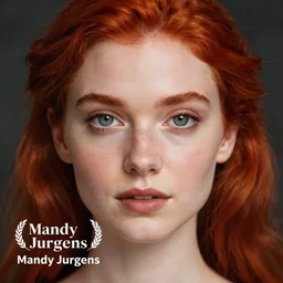 Portrait of a woman, big eyes, redhead, by Mandy Jurgens