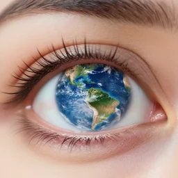 a photo of an amazing beautiful world in an eye