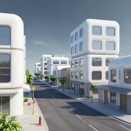 main street of a small town on an alien planet, the building are made from modular capsules, from a space themed point and click 2D graphic adventure game, made in 1999, high quality graphics