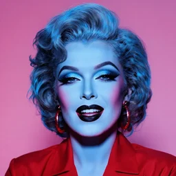 her blood was red, but now it's blue, she no longer smiles at you, her lipstick's black and she no longer smiles at all. surrealism pop, avante - garde style
