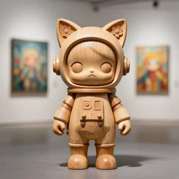 8 k octan, advertising, highly detailed, photo, a totally wooden figurine collectible art toys wooden on feet, very cute cyborg astronaut zen with and flowers cat ears, a contemporary art gallery, symetrical, masterpiece, nofinito, design