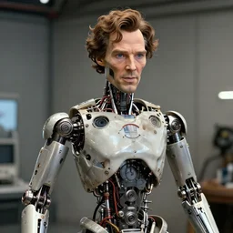 animatronic Benedict Cumberbatch, exposed mechanics, photo, Stan Winston studios, detailed, 4k