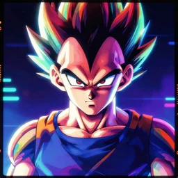 vegeta portrait, vaporwave, synthwave, neon, vector graphics, cinematic, volumetric lighting, f 8 aperture, cinematic eastman 5 3 8 4 film