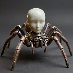 beautiful steampunk robotic spider inspired, unreal engine realistic render, high detailed face, photorealism, golden ratio, hyper - realistic 3 d, insanely super detailed, realistic octane render, 1 6 k, fashion photography, micro detail, backlit lighting, subsurface scattering, thin porcelain