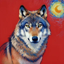 A wolf, van gogh style, 8k, high quality, red blue color