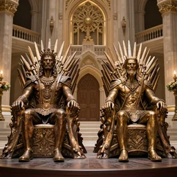 Two thrones meant for giants. Inside a lavish castle.