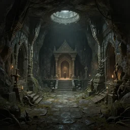 Ancient underground dungeon, D&D in stvle of Greg Rutkowski, trending on ArtStation, Behance, award winning, dark fantasy, great composition, matte painting concept art, highly detailed, scenery, 8K, official fanart behance hd by Jesper Eising, by RHADS, Makoto Shinkai and Lois van baarle, ilya kuvshinov