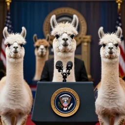 4 k highly detailed llama giving a presidential speech