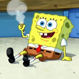 Spongebob rolling up a spliff
