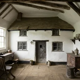 the interior of an old cottage in cumberland that is probably haunted, delicate embellishments, painterly, offset printing technique, photographed on film by brom, robert henri, walter popp