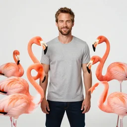 paul walker surrounded by flamingos, posing, miami, florida, 3 5 mm, f / 2. 8