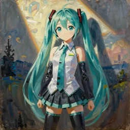 Hatsune Miku painted by Pablo Picasso, oil on canvas