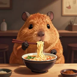 cartoon chinchilla eating ramen, disney, hanna barbera