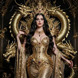 lana del rey as an extravagant elegant dragon empress portrait shot by android jones in visionary fineart style 8 k hyper ornated maximalist and very detailed. elite luxury decorative darkfantasy, goddess.