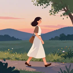 summer evening walk, vector illustration, award-winning masterpiece, very beautiful
