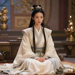 ! dream a warrior princess sitting in her court, in the style of the last airbender
