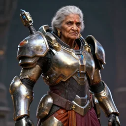 portrait anime android old woman from indian with a mjolnir powered assault armor, style artstation, style greg rutkowsk, octane render, unreal engine 6, epic game graphics, fantasy, ciberpunk, conceptual art, ray tracing