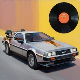 painting of a delorean with tiger skin stripe viynl rap,