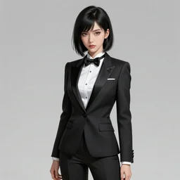 slim girl in tuxedo with short black hair, elegant, 2d, ultra highly detailed, digital painting, smooth, sharp focus, artstation, art by Ilya Kuvshinov and Range Murata