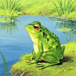 a frog sitting by a pond, illustration by maurice sendak, award winning illustration