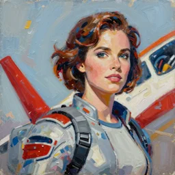 detailed artwork by phil noto ; stylized painting of young jennifer connelly from the rocketeer ; brush texture ; asymmetric composition ; paint texture ; trending on artstation ; gallery painting by phil noto, comic style