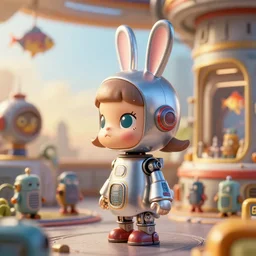 closeup profile portrait of tin toy girl robots with bunny ears in a retro spacecraft, nicoletta ceccoli, mark ryden, lostfish, max fleischer, depth of field, detailed and intricate environment, golden hour, 8 k resolution, hyperrealistic, octane render, vivid colors, bright, cheerful, detailed and intricate scifi environment