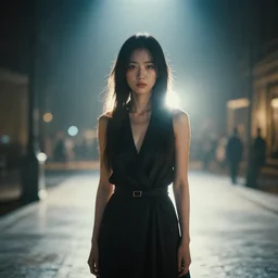a wide angle shot portrait of a goddess, movie still, cinematic lighting, ray tracing, octane render, long lens, shallow depth of field, bokeh, anamorphic lens flare, 8 k, hyper detailed, 3 5 mm film grain