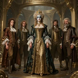 concept art of beautiful aristocrat wearing rococo byzantine clothes and face paint inside bronze art deco arcology, science fiction concept art by j. c. leyendecker, greg rutkowski, deak ferrand, anato finnstark, and rembrandt