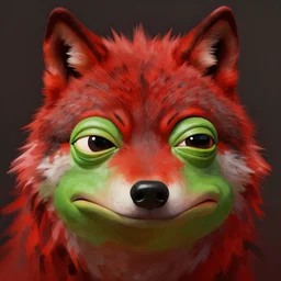 zoomorphic a red face wolf, pepe the frog like face, digital painting, ultra sharp, by gary cook