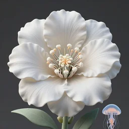 a giant flower made out of chakra, giant gladiola and jellyfish chakra in a giant mycelium fungus, translucent, bio luminescent, plasma, energy flow. highly detailed. octane render, excellent composition