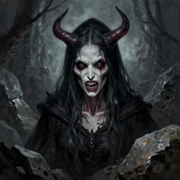 undead evil witch half body portrait by anato finnstark by peder balke, rocks and stone dark mystic. chip zdarsky artstation brushed illustrated print epic - agony desperate expression kvlt uncropped