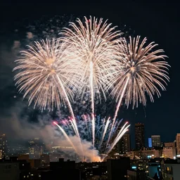 fireworks light up the sky in a city wide display, night