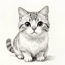 a pencil drawing of cute cat, 8 k, close - up, front view, full body
