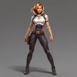 Greg manchess, Frank frazetta, realistic female overwatch pin up character, full body, trending on artstation