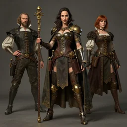 highly detailed steampunk gal gadot standing, cape, bo staff : leonardo da vinci, greg rutkowski, magali villeneuve