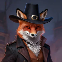 magical, Fox wearing a Mafia Hat, fantasy concept art by J.Dickenson and Greg Rutkowski