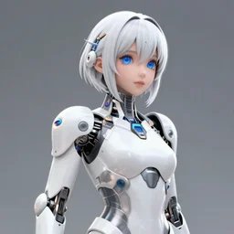 analogous achromatic monochromatic colors 3D render of a beautiful woman cyborg, white mecha armour, metal details, short white hair, blue eyes, 150 mm, flowers, Mandelbrot fractal, anatomical, mesh structure, wired, microscopic structure, mazed like, hyperrealistic, ultra detailed, neural network with neurosynapsis glowing, elegant, highly detailed, flesh ornate, high fashion, rim light, octane render in the style of H.R. Giger and Man Ray