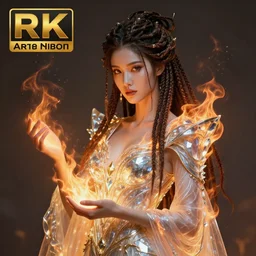 an anthropomorphic beautiful goddess female wizard portrait holding a crystal wearing robe made of flames, dreadlock breed hair, fine art, award winning, intricate, elegant, sharp focus, octane render, hyperrealistic, cinematic lighting, highly detailed, digital painting, 8 k concept art, art by jamie hewlett and z. w. gu, masterpiece, trending on artstation, 8 k