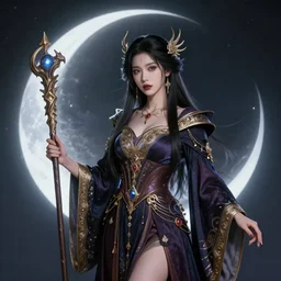 beautiful elemental moon witch with ornate robes and staff, highly detailed, 4 k, hdr, smooth, sharp focus, high resolution, award - winning photo, artgerm, photorealistic