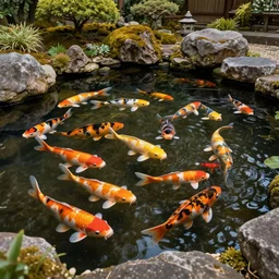 photo of a koi pond in a Japanese garden, beautiful, high detail, golden ratio, amazing,