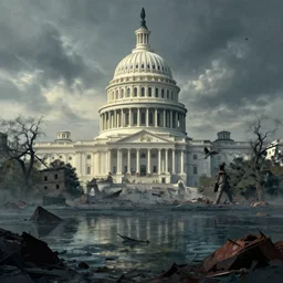 the submerged ruins of washington dc after world war iii, greg rutkowski, michal karcz, trending on artstation --height 1024