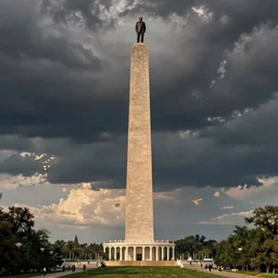 fifty feet tall Richard Nixon destroying Washington DC