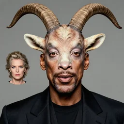 actor Eddie Murphy in Elaborate Pan Satyr Goat Man Makeup and prosthetics designed by Rick Baker, Hyperreal, head shots in the style of Annie Leibovitz