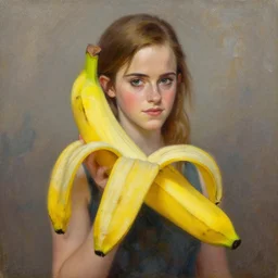 emma watson as a banana, oil painting