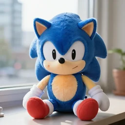 plush doll of sonic the hedgehog sitting in vancouver during the morning, 8 k, cute, looks soft, high quality, hd resolution
