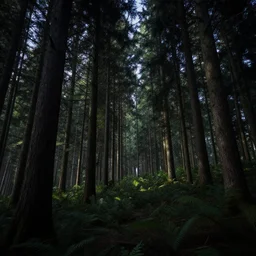 a photo of a forest at midnight, ray tracing, global illumination, extremely high detail, trending on artstation, sharp focus, wide shot, hyperrealism