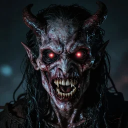 demonic chivauva, zombie face, glowing eyes, mouth full of wierd tooth, hyper realistic, realistic lighting, full of details, horror, night time, scary, demonic