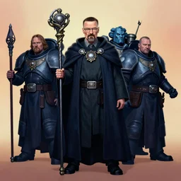 full character potrait of a genetic combination between jesse pinkman & walter white, holding a ceremonial staff, wearing a cloak, zdzislaw beksinski, lewis jones, dariusz zawadzki, wayne barlow, warhammer fantasy, cold hue's, warm tone gradient background, concept art, 4 k, ultra - high - definition